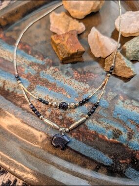 Handcrafted Blue Goldstone Layered Pendant Necklace